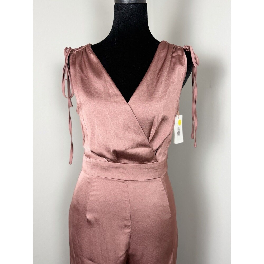 Skies Are Blue Satin Jumpsuit XS Mauve Pink Tie Shoulder Wide Leg NWT - Picture 2 of 15